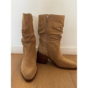 Vince Camuto Kenidra Water-Repellent Western Suede Slouch Boot Caramel Sz 6.5